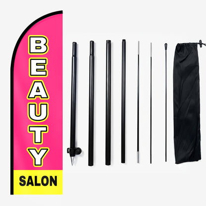 Beauty Salon Feather Flag with Pole Kit - Portable Feather Banner & Salon Open Sign, Heavy-Duty Outdoor Advertising Sign Suitable for Hair Salons, Spas, Barber - Pole & Flag Combo with Durable Polyester Fabric & Aluminum/Fiberglass Poles