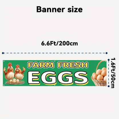 1pc Farm Fresh Egg Banner, Egg Sign, Fresh Egg Flag, Egg Banner for, Outdoor Egg Stand Sign 184.91x50.04 cm, Durable Polyester Fabric, Includes 6 Grommets for Easy Hanging, Suitable for Farms, Markets, Roadside Stalls, Eye-Catching Promotional Fabric