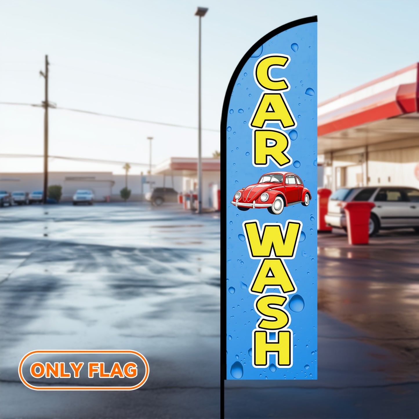 Feather Flag for Car Wash, Banner Sign for Auto Detailing, Outdoor Advertising Flag, Available in Double Or Single Sided, Size 50X200Cm, No Pole Included, Made of Durable Weather-Resistant Polyester