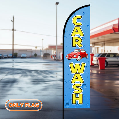 Feather Flag for Car Wash, Banner Sign for Auto Detailing, Outdoor Advertising Flag, Available in Double Or Single Sided, Size 50X200Cm, No Pole Included, Made of Durable Weather-Resistant Polyester