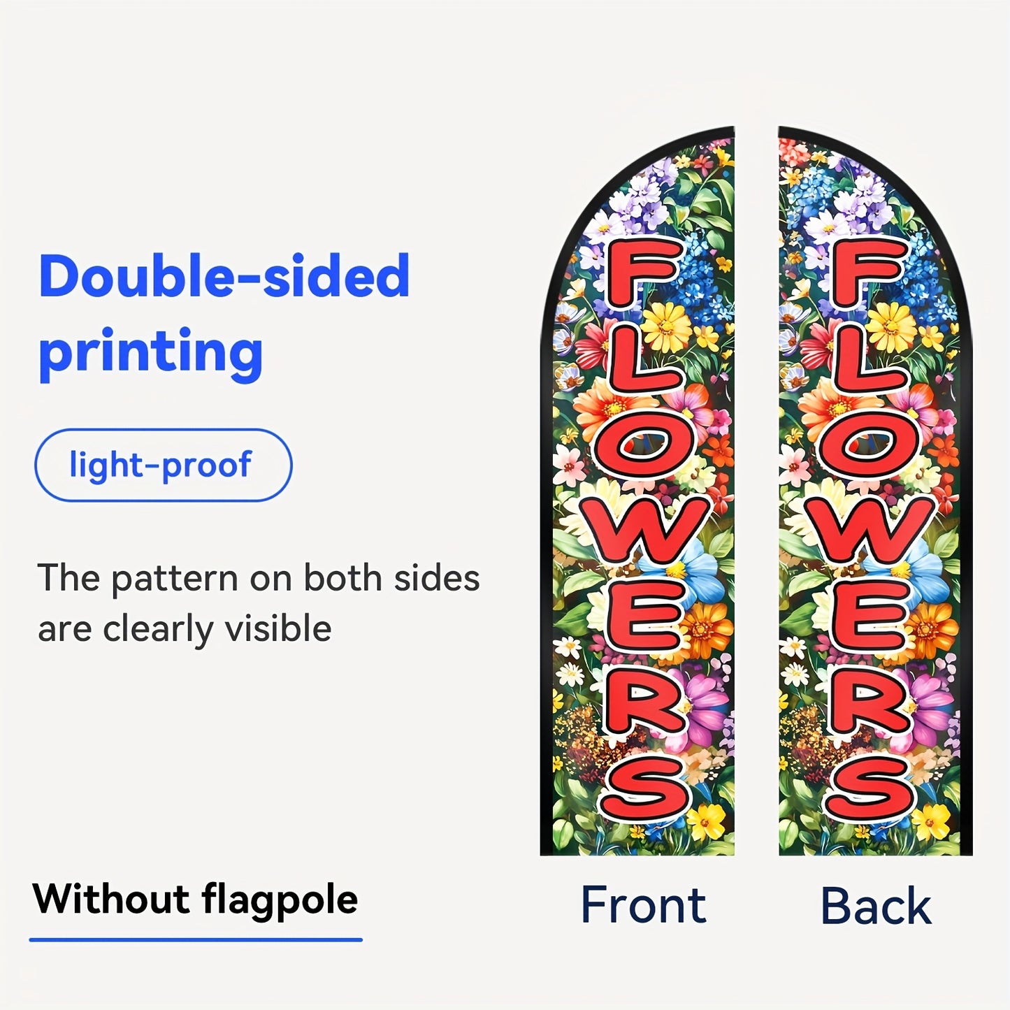 Double-Sided Floral Swooper Banner | Flowers Feather Flag with Pole Kit, Aluminum and Polyester, Bright Open Decoration for Flower Shop and Garden Center Yard Sign, No Electricity Needed