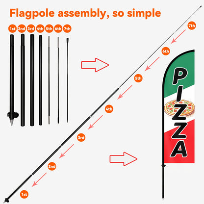 1pc Pizza Feather Flag with Flagpole, Food Banner for Restaurant Front, Optional Aluminum Pole Kit, Eye-Catching Pizzeria Sign, 50x185cm/72.8x19.7inches, Durable Polyester Material