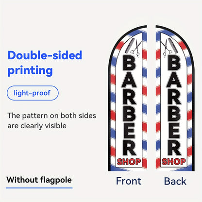 1pc Barber Shop outdoor flag, advertising feather flag, store sign flag banner, suitable for advertising promotions, 48.77x201.17cm, Polyester Fabric, fade resistant, Weather resistant. Flag only (excluding flagpole)