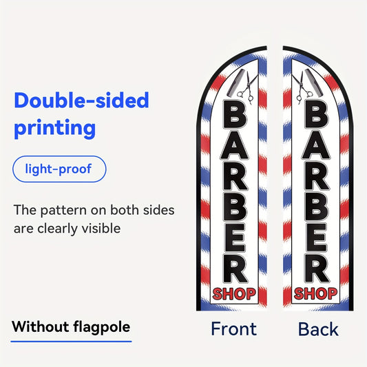 1pc Barber Shop outdoor flag, advertising feather flag, store sign flag banner, suitable for advertising promotions, 48.77x201.17cm, Polyester Fabric, fade resistant, Weather resistant. Flag only (excluding flagpole)